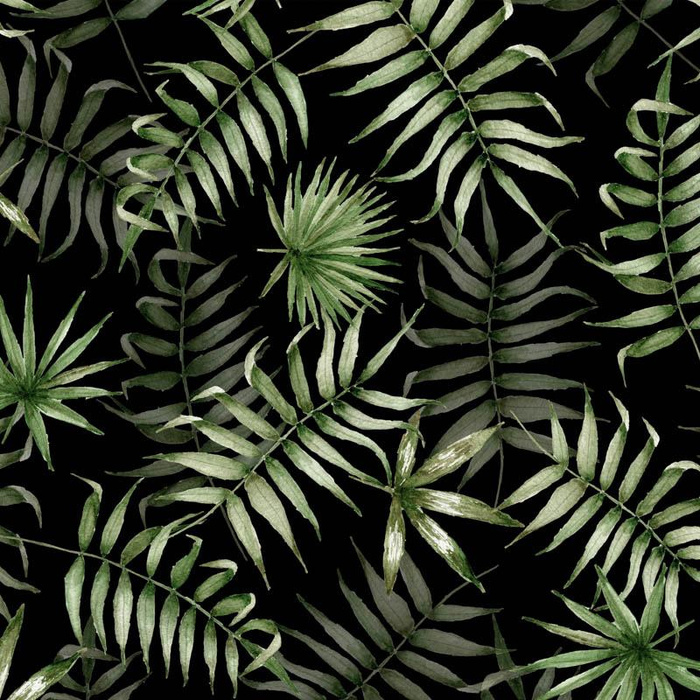 TROPIKALNE LIŚCIE wz. 3 / czarny (JUNGLE) - tkanina wodoodporna