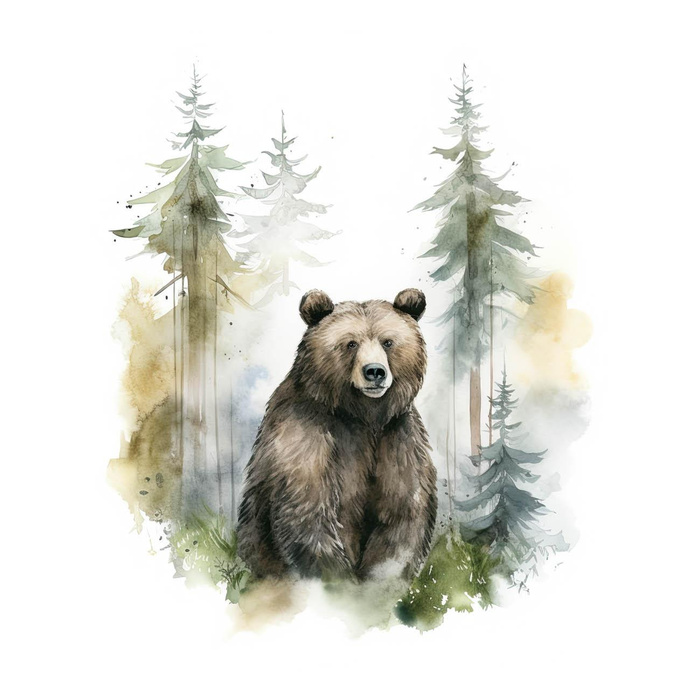 WATERCOLOR BEAR -  PANEL (60cm x 50cm) brushed knitwear with elastane ITY