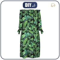 DRESS "CARMEN" - TROPICAL LEAVES pat. 2 / black - crepe XXL