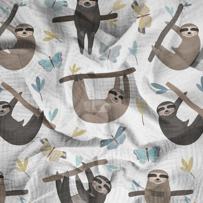 SLOTHS / butterflies (SLOTHS) / white - Cotton muslin