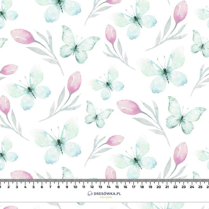 BUTTERFLIES AND TULIPS (WATER-COLOR BUTTERFLIES) - single jersey with elastane