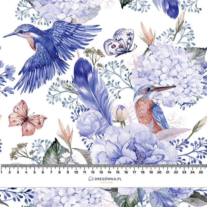 KINGFISHERS AND LILACS (KINGFISHERS IN THE MEADOW) (Very Peri) - lycra 300g