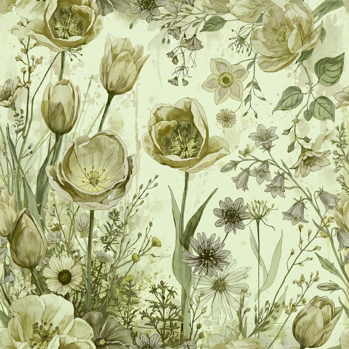 PASTEL FLOWERS WZ. 30 / lime cream - tkanina wiskozowa