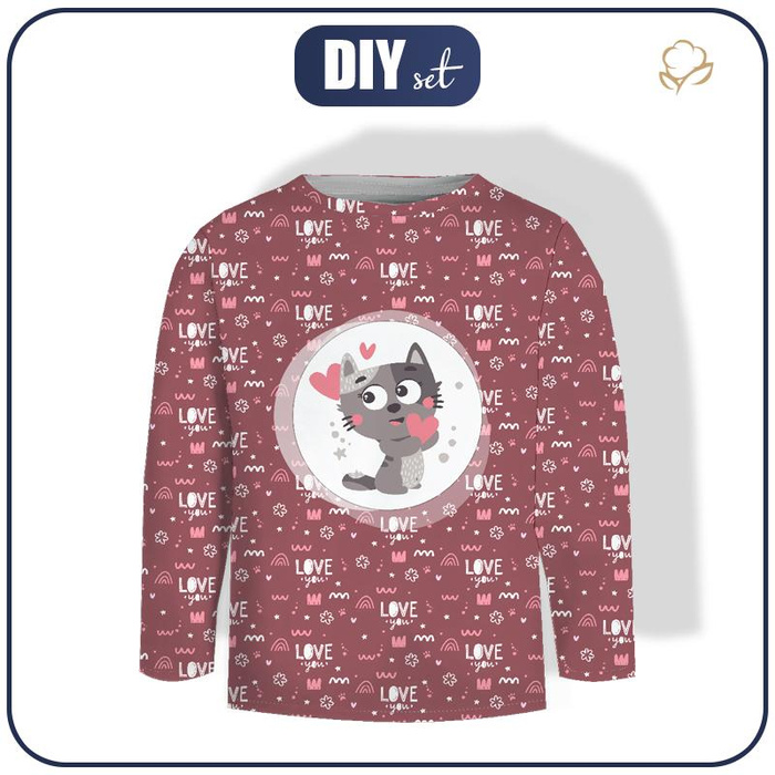 Longsleeve - KOTY / love you (KOCI ŚWIAT) / ACID WASH BORDOWY - single jersey (122/128)