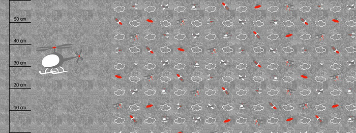 HUBSCHRAUBER (FLUGZEUGE) / ACID WASH GRAU - panoramisches Paneel (60 x 155cm)