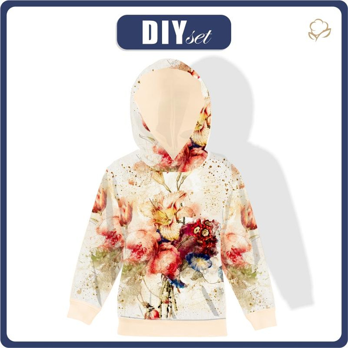 DZIECIĘCA BLUZA Z KAPTUREM (ALEX) - WATERCOLORS FLOWERS wz. 5 - dzianina pętelkowa (98/104)