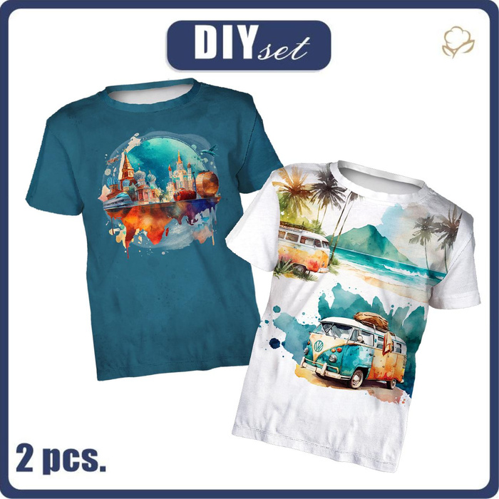 2-PACK - T-SHIRT DZIECIĘCY - TRAVEL - ZESTAW DO USZYCIA (104/110)