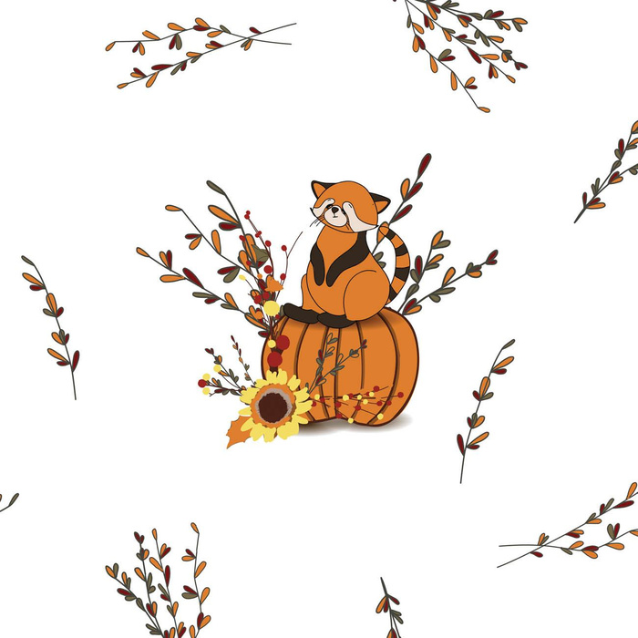 RED PANDA ON A PUMPKIN (RED PANDA’S AUTUMN) - panel (60cm x 50cm)