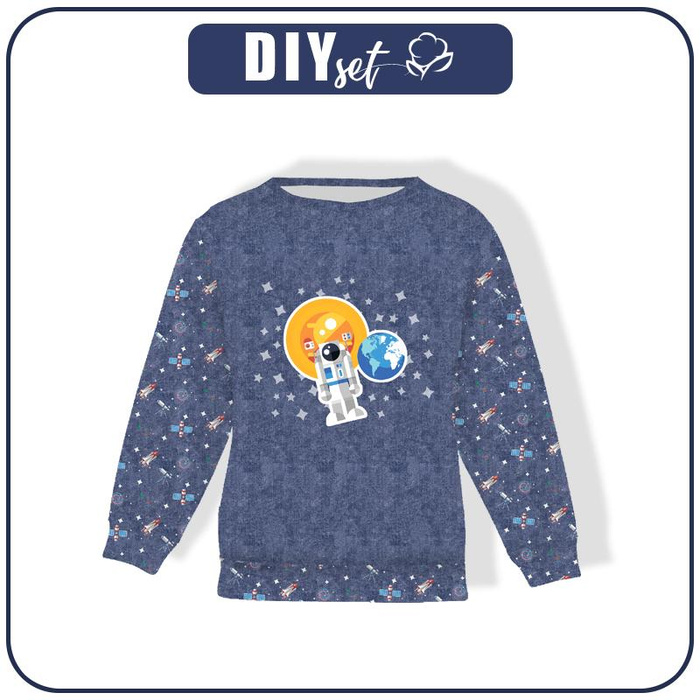 CHILDREN'S (NOE) SWEATSHIRT - ASTRONAUT (SPACE EXPEDITION) / ACID WASH DARK BLUE - looped knit fabric (122/128)