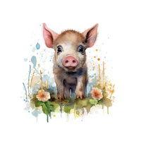 WATERCOLOR PIGGY - Paneel (60cm x 50cm) Panama 220g