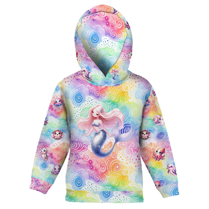 KID'S HOODIE (ALEX) - MERMAID (SEA ANIMALS pat. 3) - looped knit fabric (158/164)