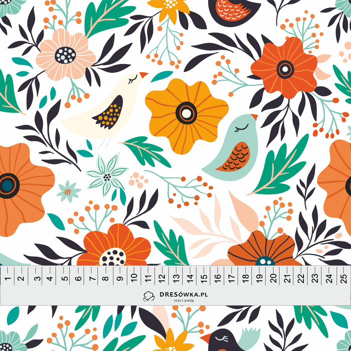 FOLK BIRDS 2.0 / white - Cotton muslin