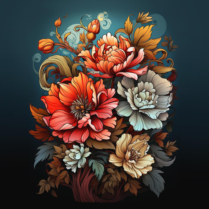 BOUQUET OF FLOWERS WZ.5 - panel (75cm x 80cm) - single jersey s elastanem ITY
