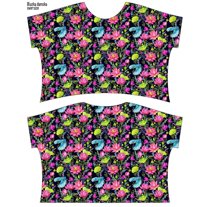 LEHKÁ HALENKA OVERSIZE "ELENA" - MINI LEDŇÁČCI A MÁKY (LEDŇÁČCI NA LOUCE) / černá - Sada šití