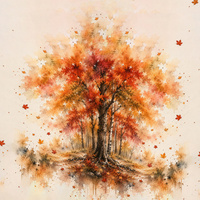 AUTUMN TREE / ORANGE - PANEL (60cm x 50cm)