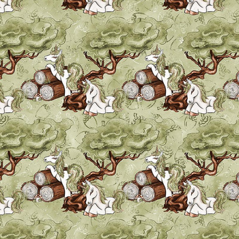FOREST UNICORNS pat. 2 / green  - Waterproof woven fabric