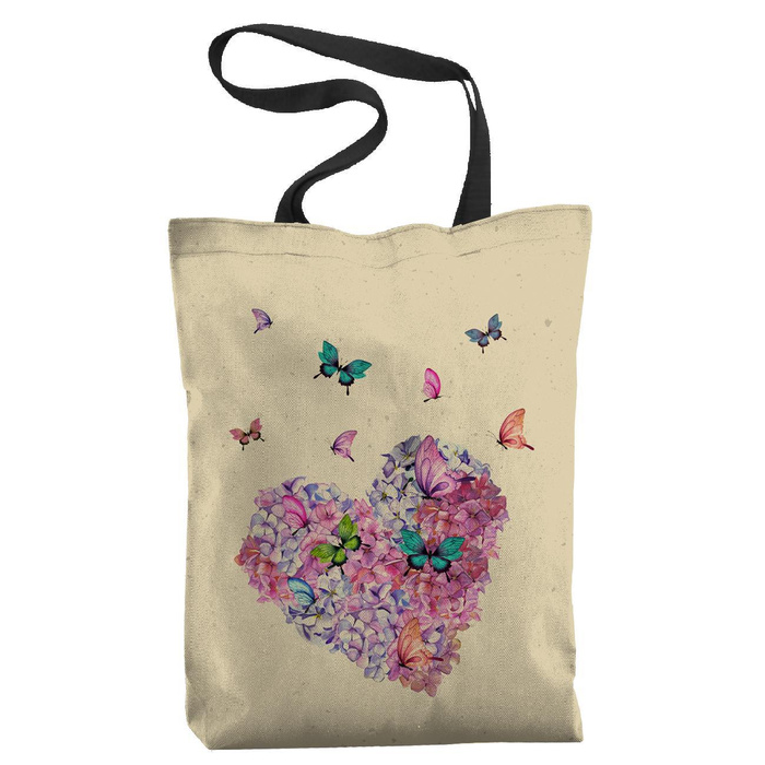 SHOPPER BAG - HEART FLOWERS / butterflies - Panama 220g - sewing set