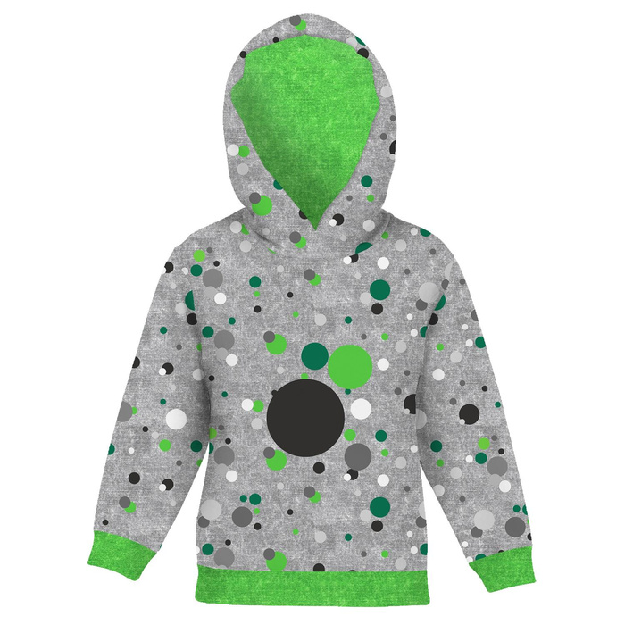 DZIECIĘCA BLUZA Z KAPTUREM (ALEX) - ZIELONE KROPKI / ACID WASH SZARY - zestaw do uszycia