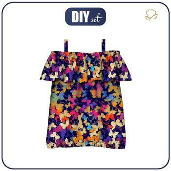 Carmenausschnitt Bluse (SARA) - SCHMETTERLINGE / bunt - Nähset -110-116