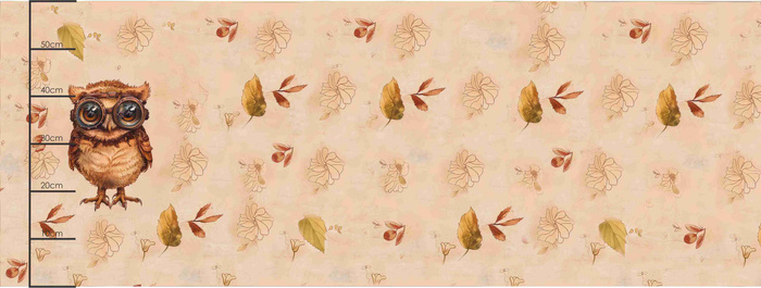 OWL STEAMPUNK FOREST PAT. 1 - PANORAMIC PANEL (60cm X 140cm)  Cotton muslin