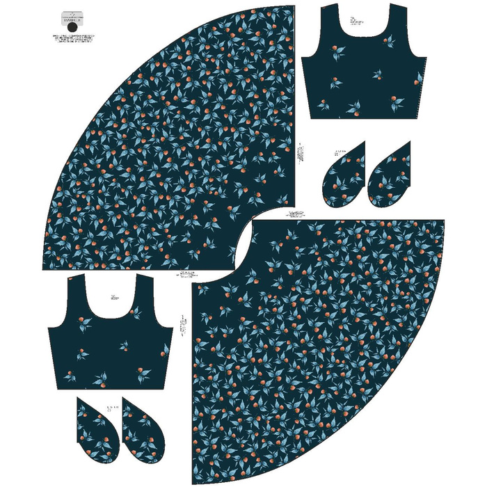 DRESS "ISABELLE" - BLUE LEAVES - sewing set XXL