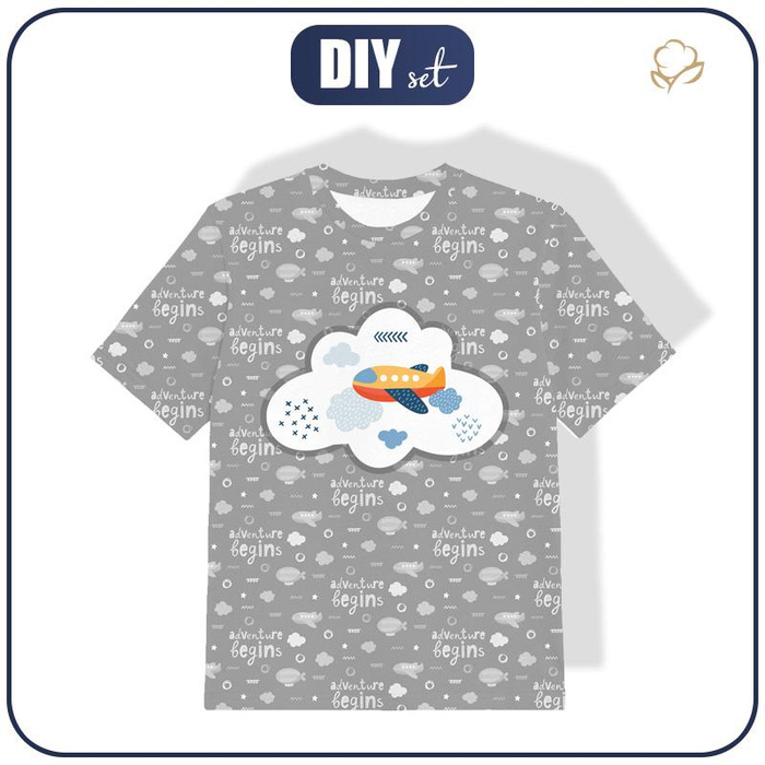KID’S T-SHIRT - PLANES  pat. 2 / white (ADVENTURE BEGINS) - single jersey (104/110)