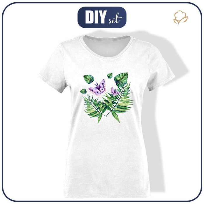 T-SHIRT DAMSKI - MINI LIŚCIE I OWADY WZ. 4 (TROPIKALNA NATURA) / biały - single jersey L