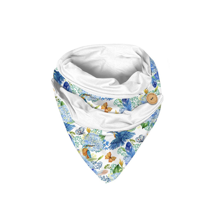 BUTTON SCARF - KINGFISHERS AND LILACS (KINGFISHERS IN THE MEADOW) - sewing set