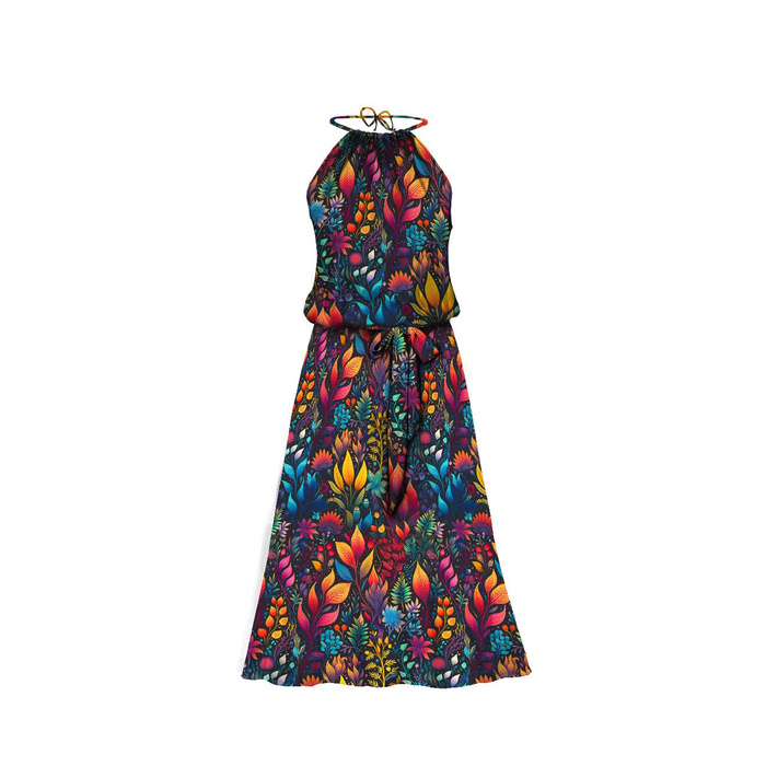 DRESS "DALIA" MAXI (XXS-XS) - COLORFUL LEAVES PAT. 2 - sewing set