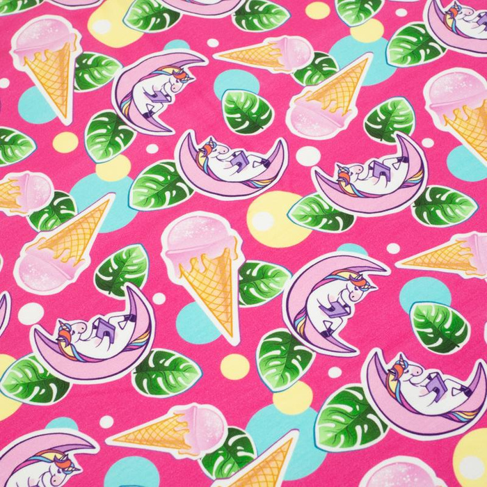 EINHÖRNER UND EISCREME / fuchsie - Viskose-Jersey WE210