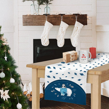 TABLE RUNNER PANEL -PENGUIN ON BEAR / leaves (ENCHANTED WINTER) - sewing set
