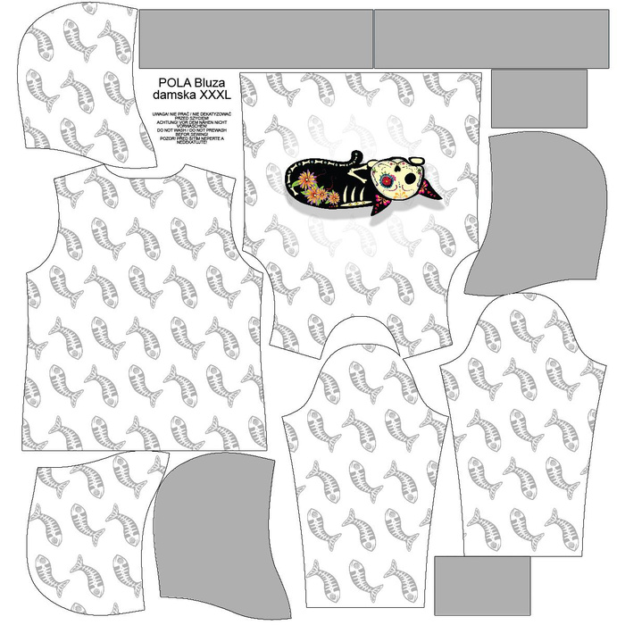 BLUZA DAMSKA (POLA) CLASSIC Z KAPTUREM - ŚPIĄCY KOT CARLA (DIA DE LOS MUERTOS) - dzianina pętelkowa - S