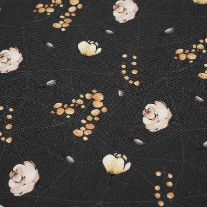 KWIATY I LIŚCIE WZ. 1 / grafitowy - single jersey 