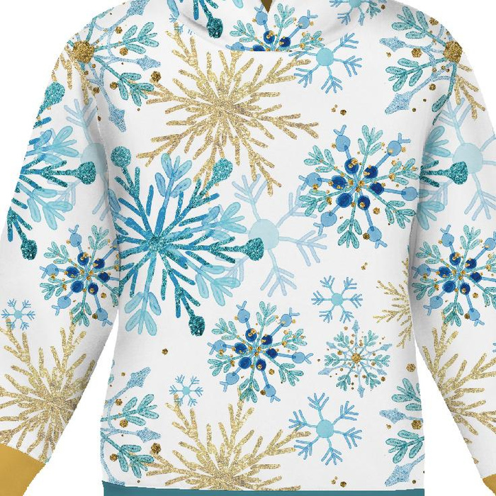 DĚTSKÁ MIKINA S KAPUCÍ (ALEX) - MODRÉ SNĚHOVÉ VLOČKY - teplákovina