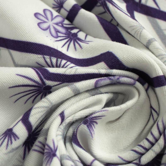 KWIATY wz. 2 (PLUM) - dresówka pętelkowa