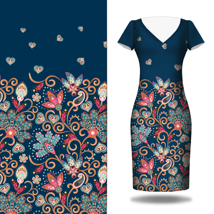 Blumen ms. 2 / marineblau - Kleid-Panel krepp