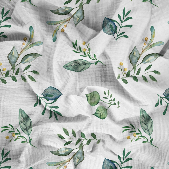 GREEN HERBARIUM / white - Cotton muslin