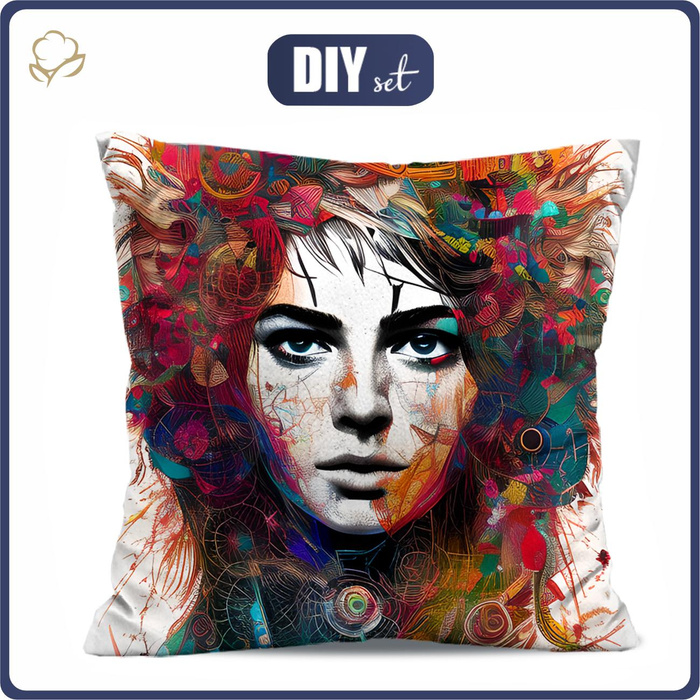 PODUSZKA 45X45 - ABSTRACT GIRL WZ. 1 - tkanina bawełniana - zestaw do uszycia