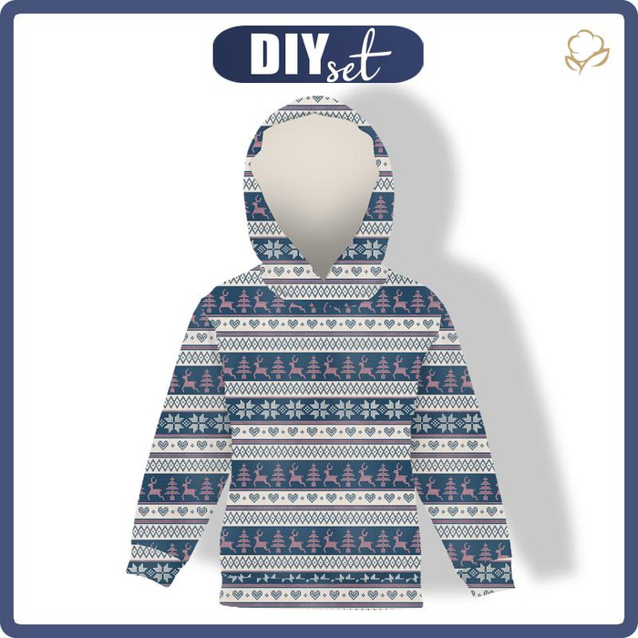 DĚTSKÁ MIKINA S KAPUCÍ  (ALEX) - SOBI VZ. 3 / tmavomodrý (NORSKÉ VZORY) - Sada šití