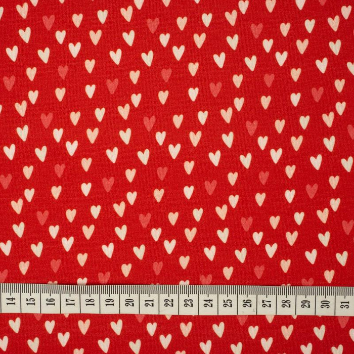 MINI HEARTS / RED (BIRDS IN LOVE) - single jersey with elastane 