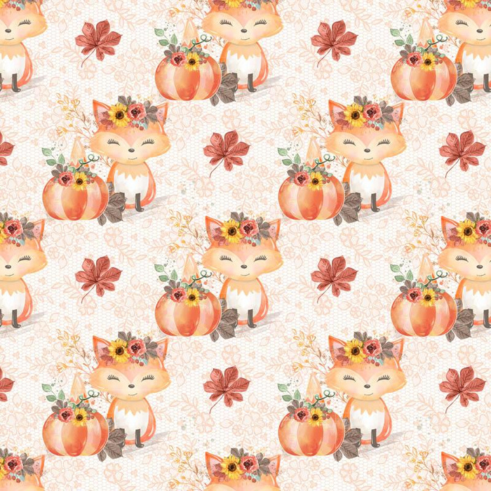FOXES AND PUMPKINS pat. 1 / white (FOXES AND PUMPKINS) - Cotton woven fabric
