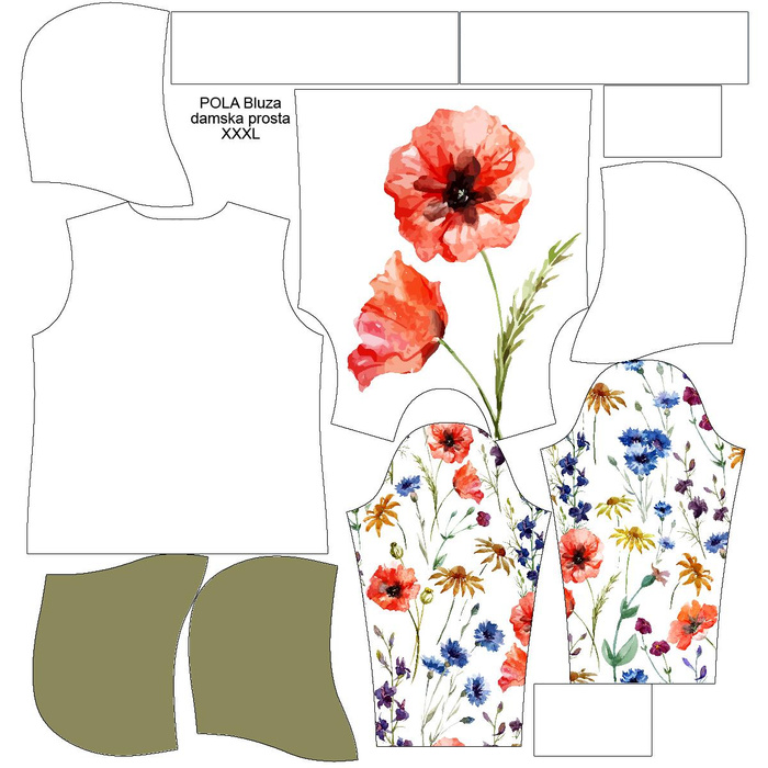 BLUZA DAMSKA (POLA) CLASSIC Z KAPTUREM - POLNE KWIATY wz. 2 - dzianina pętelkowa XXXL