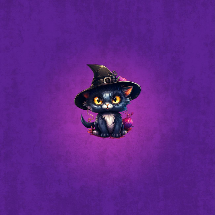 Black cat cute halloween wz6 - panel (60cm x 50cm)/ VIOLETTE (PLUM)