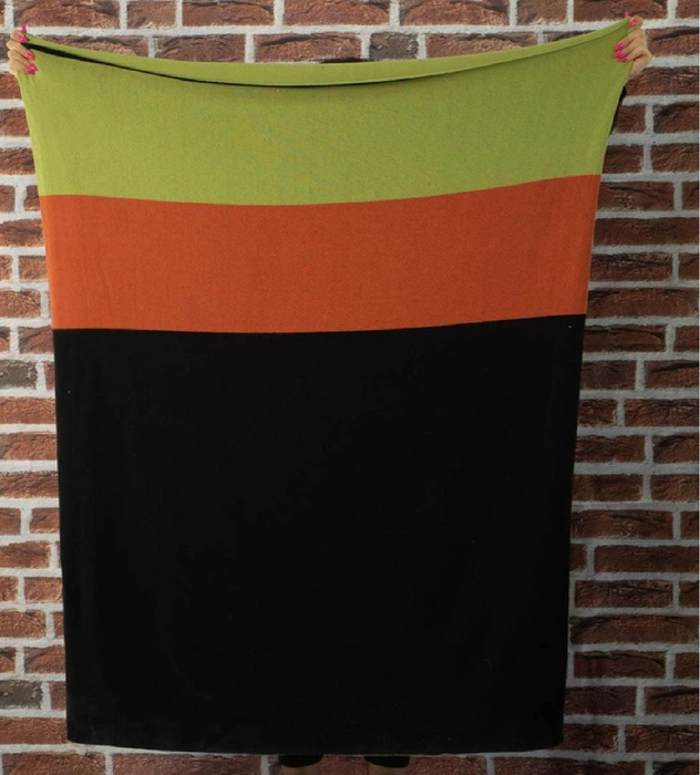 PANEEL Strickpullover aus Schmirgel 140x180cm - STREIFEN SCHWARZER-ZIEGELSTEIN-LIMONEN