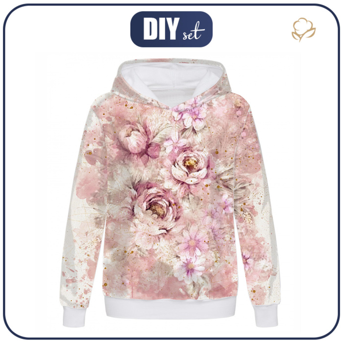 BLUZA DAMSKA (POLA) CLASSIC Z KAPTUREM - WATERCOLOR FLOWERS wz. 6 - dzianina pętelkowa
