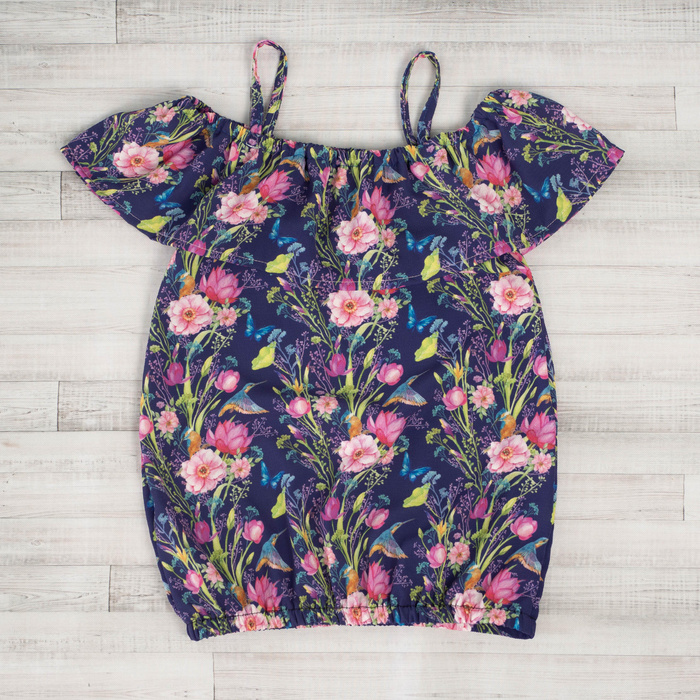 Bluzka hiszpanka (SARA) - DAISIES DENIM IMITATION WZ. 2 - zestaw do uszycia 122-128