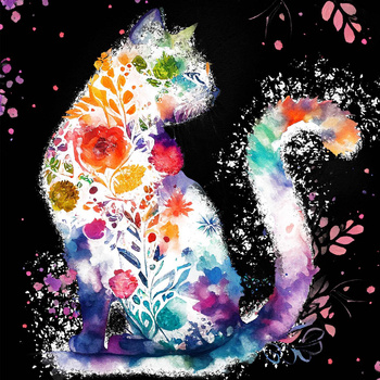 WATERCOLOR CAT MS. 2 - Paneel (60cm x 50cm) Wasserabweisende Webware
