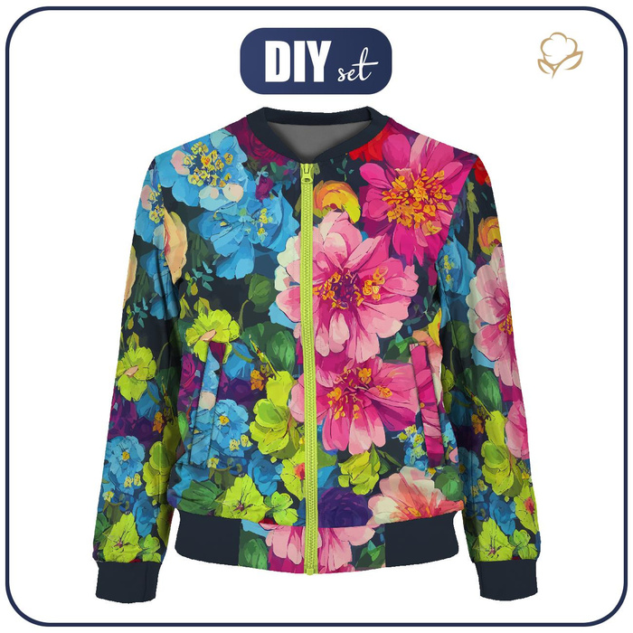 DAMEN BOMBERJACKE (KAMA) - BUNTE BLUMEN M. 2 - Nähset XXL