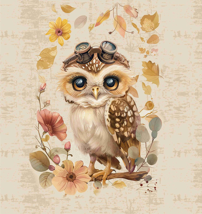 OWL STEAMPUNK FOREST PAT. 2 - panoramic panel softshell (60cm x 155cm)
