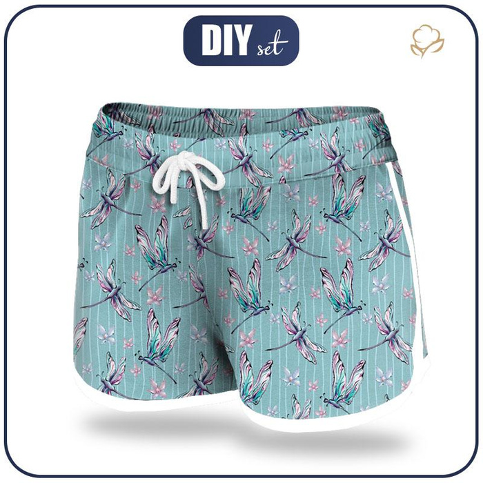 Damen Badeshorts - LIBELLEN / STREIFEN (LIBELLEN UND PUSTEBLUMEN) M